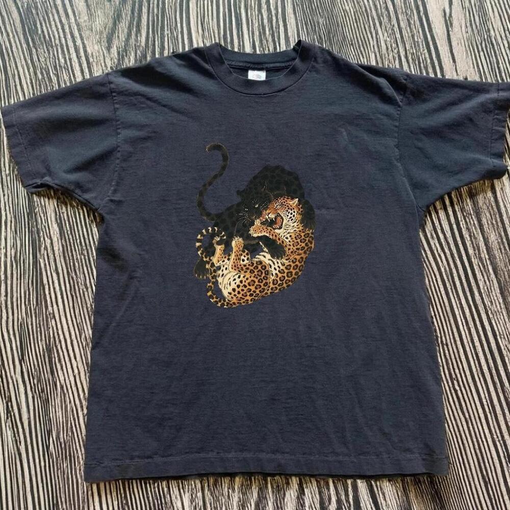 Gildan Black T Shirt Black Leopard Print T Shirt